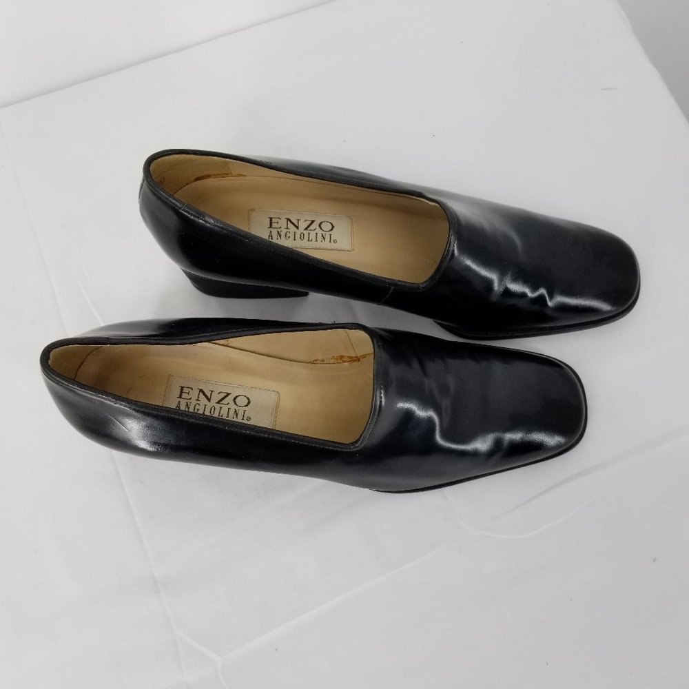 Enzo Angiolini Womens Black Leather Heeled Loafer